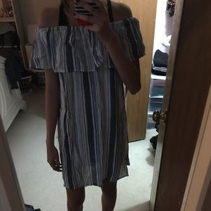 NWOT! Stripped Off The Shoulder Linen Dress
